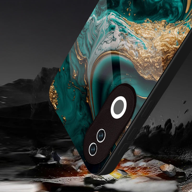 Vivo V50 5G Premium Acrylic Shockproof Glass Back Case (Teal Gold Marble)