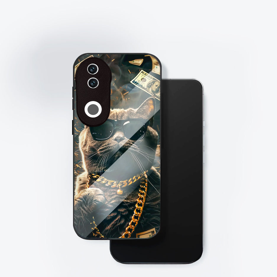 Vivo V50 5G Premium Acrylic Shockproof Glass Back Case (Money Cat Drip)