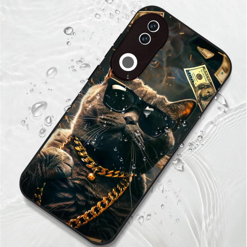 Vivo V50 5G Premium Acrylic Shockproof Glass Back Case (Money Cat Drip)
