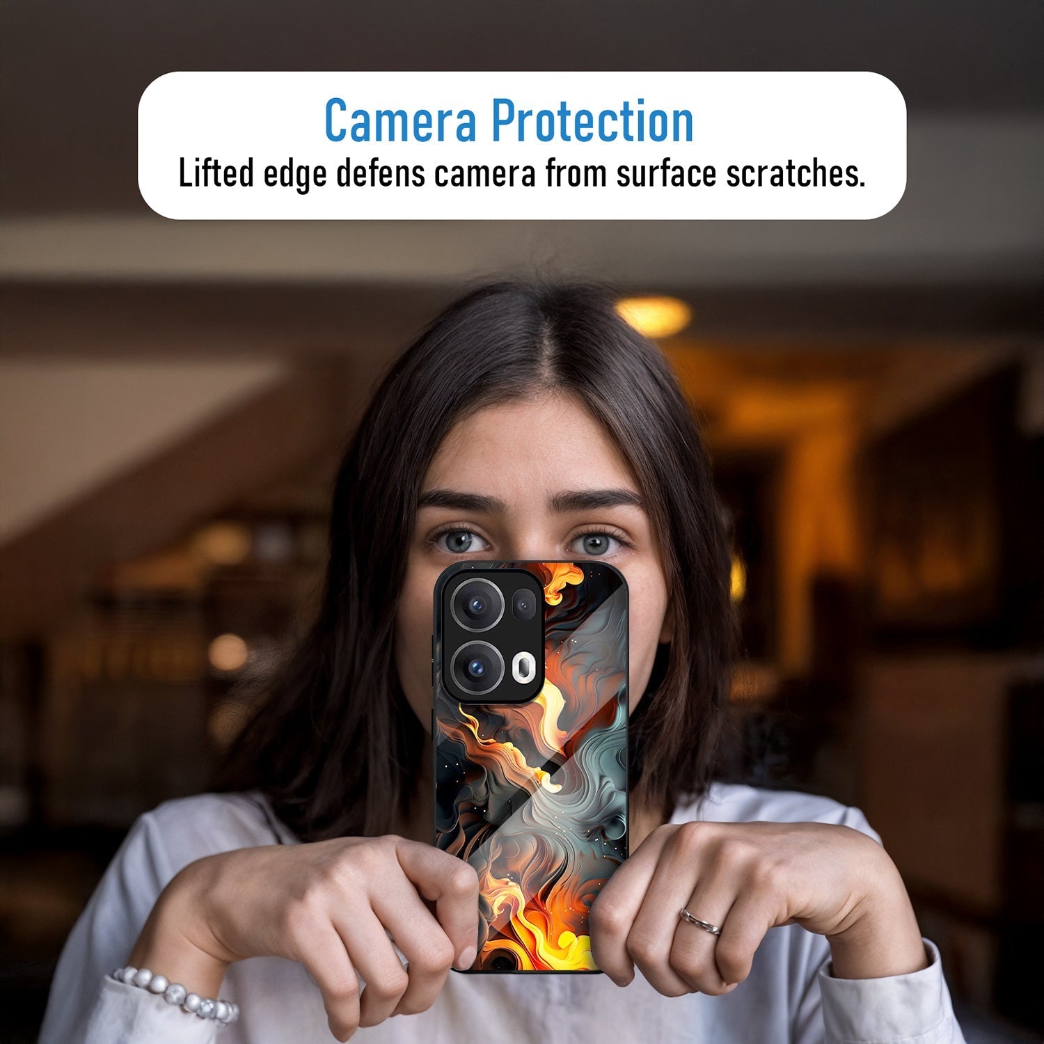 Oppo Reno13 5G Premium Acrylic Shockproof Glass Back Case (Firestorm Art)