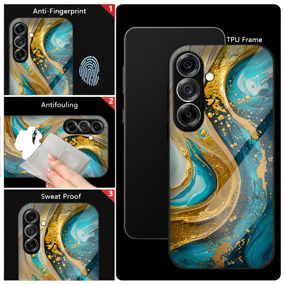 Samsung Galaxy A36 5G Premium Acrylic Shockproof Glass Back Case (Ocean Gold)