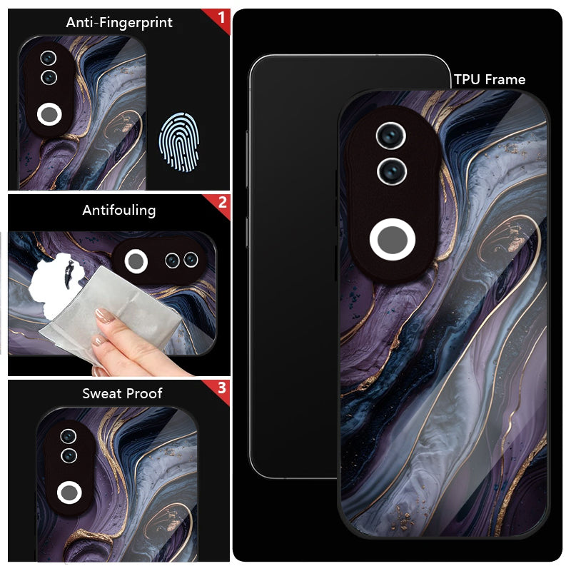 Vivo V50 5G Premium Acrylic Shockproof Glass Back Case (Purple Crystal Marble)