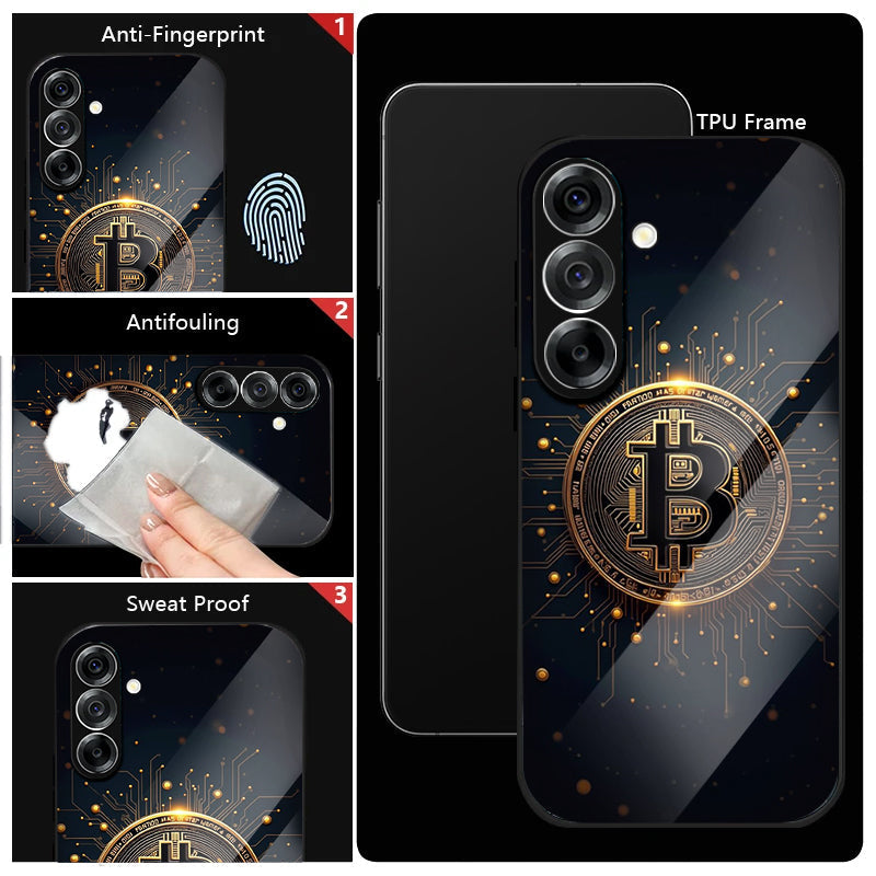 Samsung Galaxy A36 5G Premium Acrylic Shockproof Glass Back Case (Bitcoin Armor)