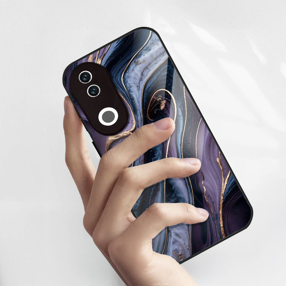 Vivo V50 5G Premium Acrylic Shockproof Glass Back Case (Purple Crystal Marble)