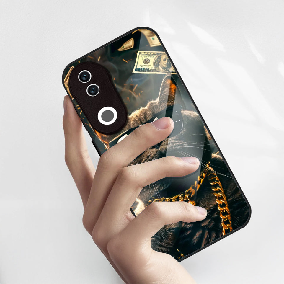 Vivo V50 5G Premium Acrylic Shockproof Glass Back Case (Money Cat Drip)