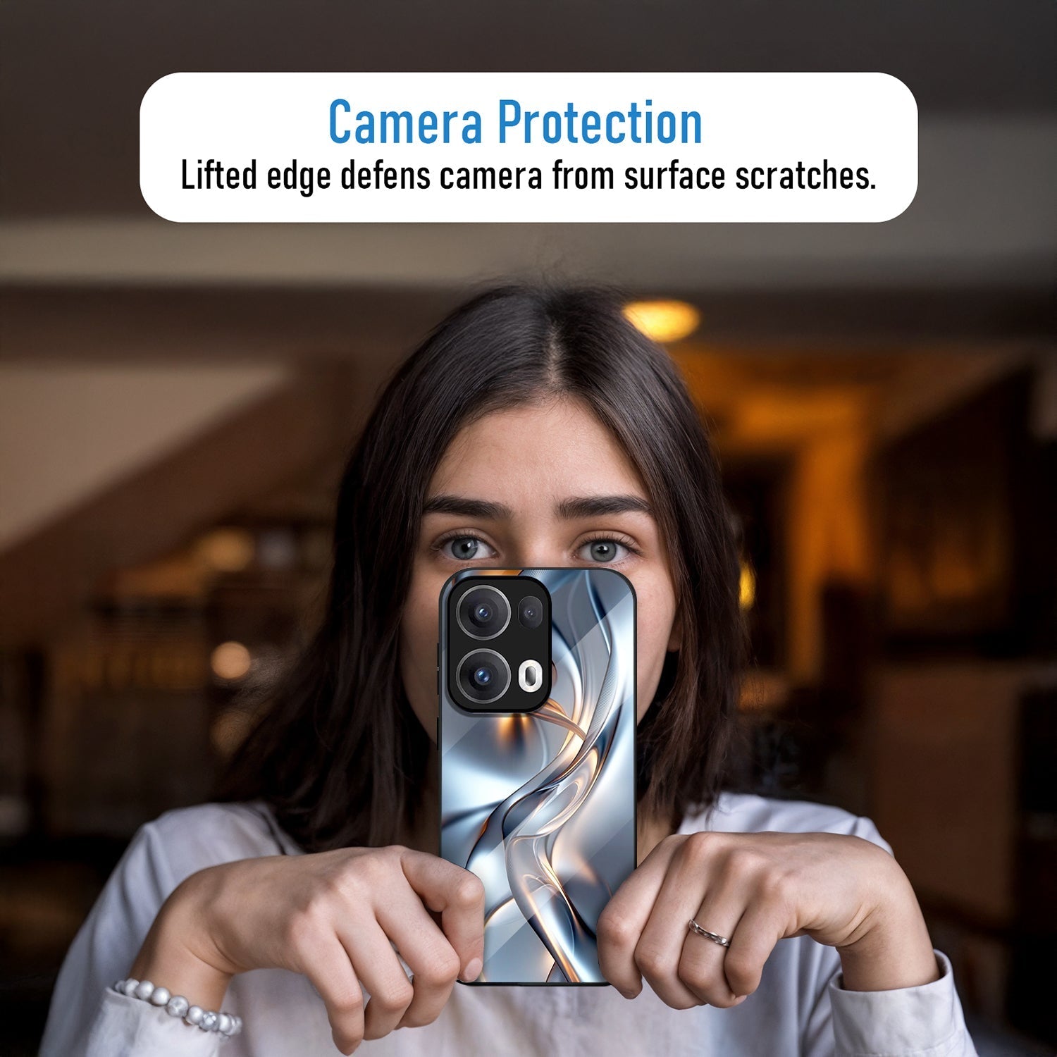 Oppo Reno13 5G Premium Acrylic Shockproof Glass Back Case (Liquid Chrome)