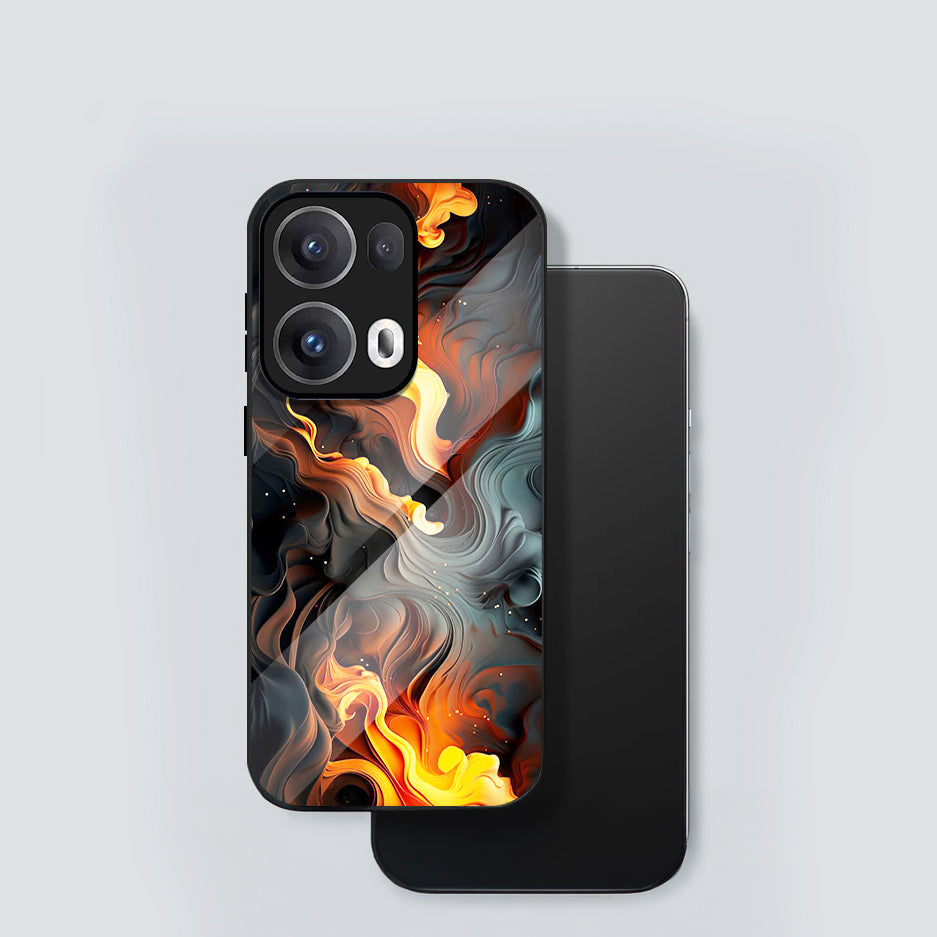 Oppo Reno13 5G Premium Acrylic Shockproof Glass Back Case (Firestorm Art)