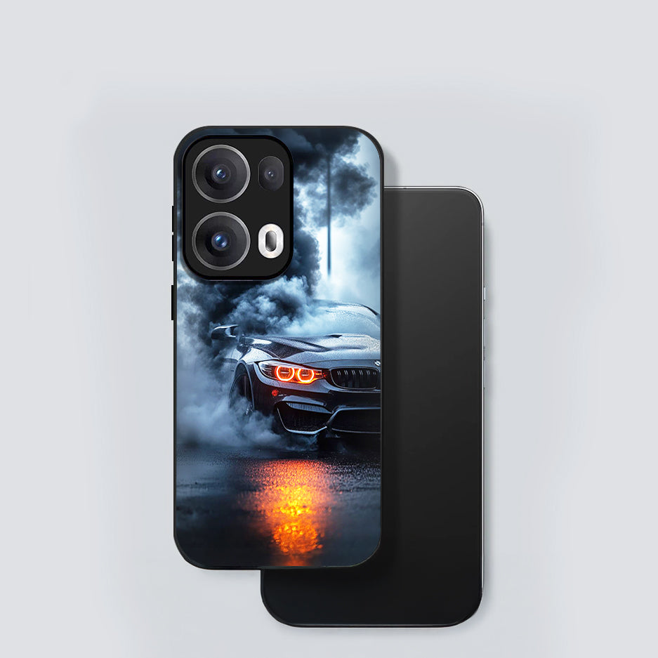 Oppo Reno13 5G Premium Acrylic Shockproof Glass Back Case (Fire Track Fury)