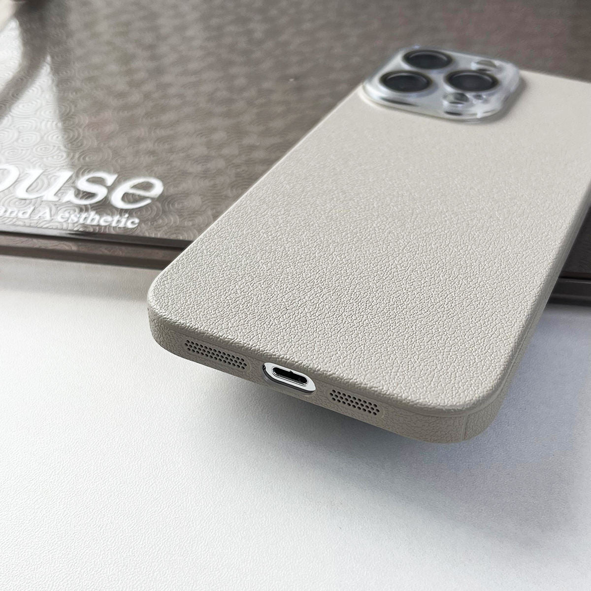 Grain Leather iPhone Case Full Body Protective Shockproof Back Cover