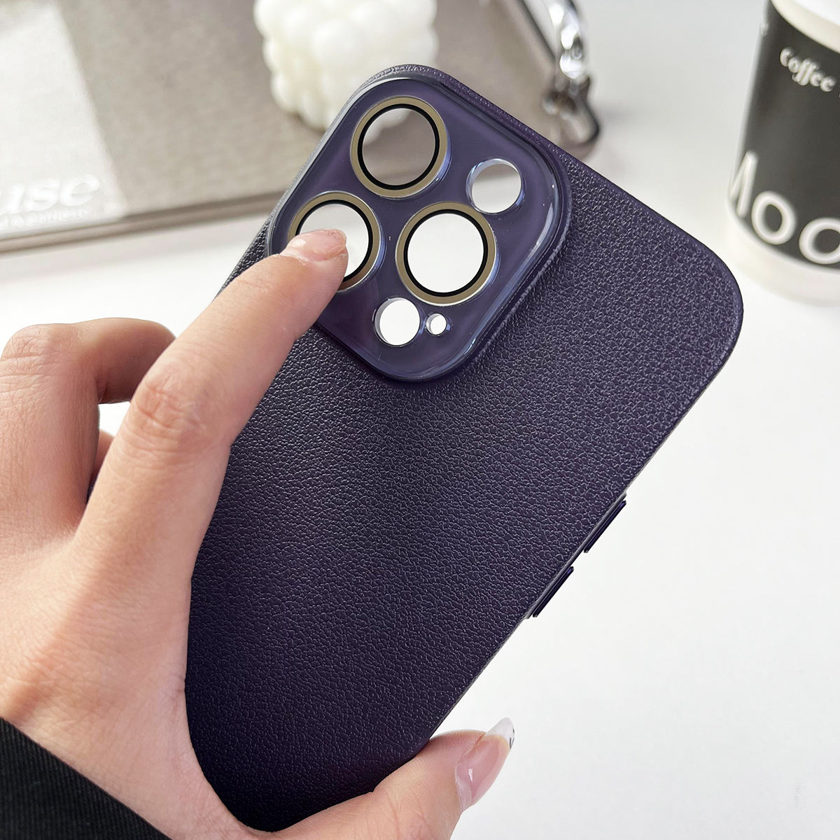 Grain Leather iPhone Case Full Body Protective Shockproof Back Cover