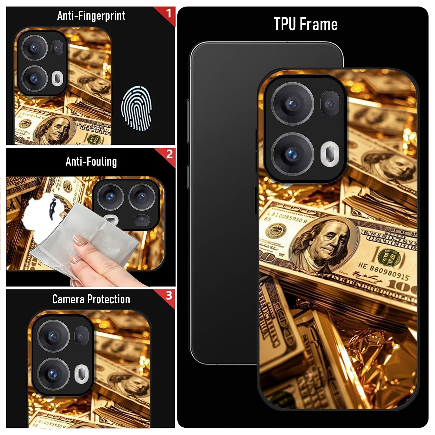 Oppo Reno13 5G Premium Acrylic Shockproof Glass Back Case (Money Glare)
