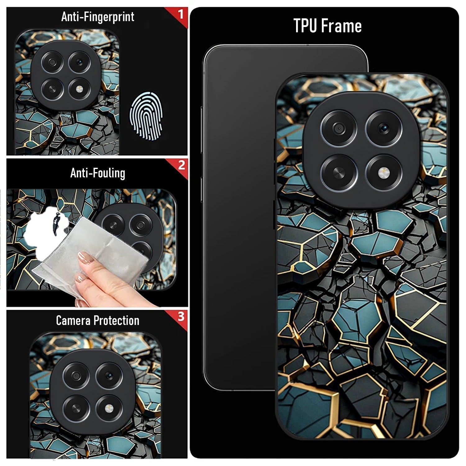 Oppo F29 Pro 5G Premium Acrylic Shockproof Glass Back Case (Gold Grid)