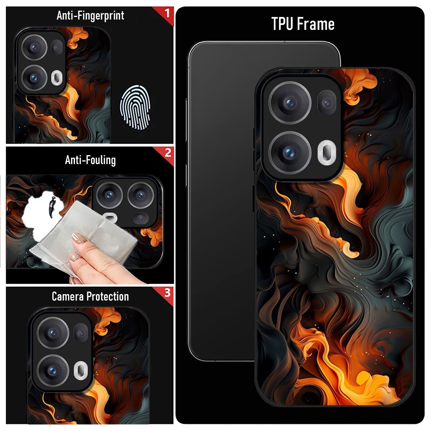 Oppo Reno13 5G Premium Acrylic Shockproof Glass Back Case (Firestorm Art)