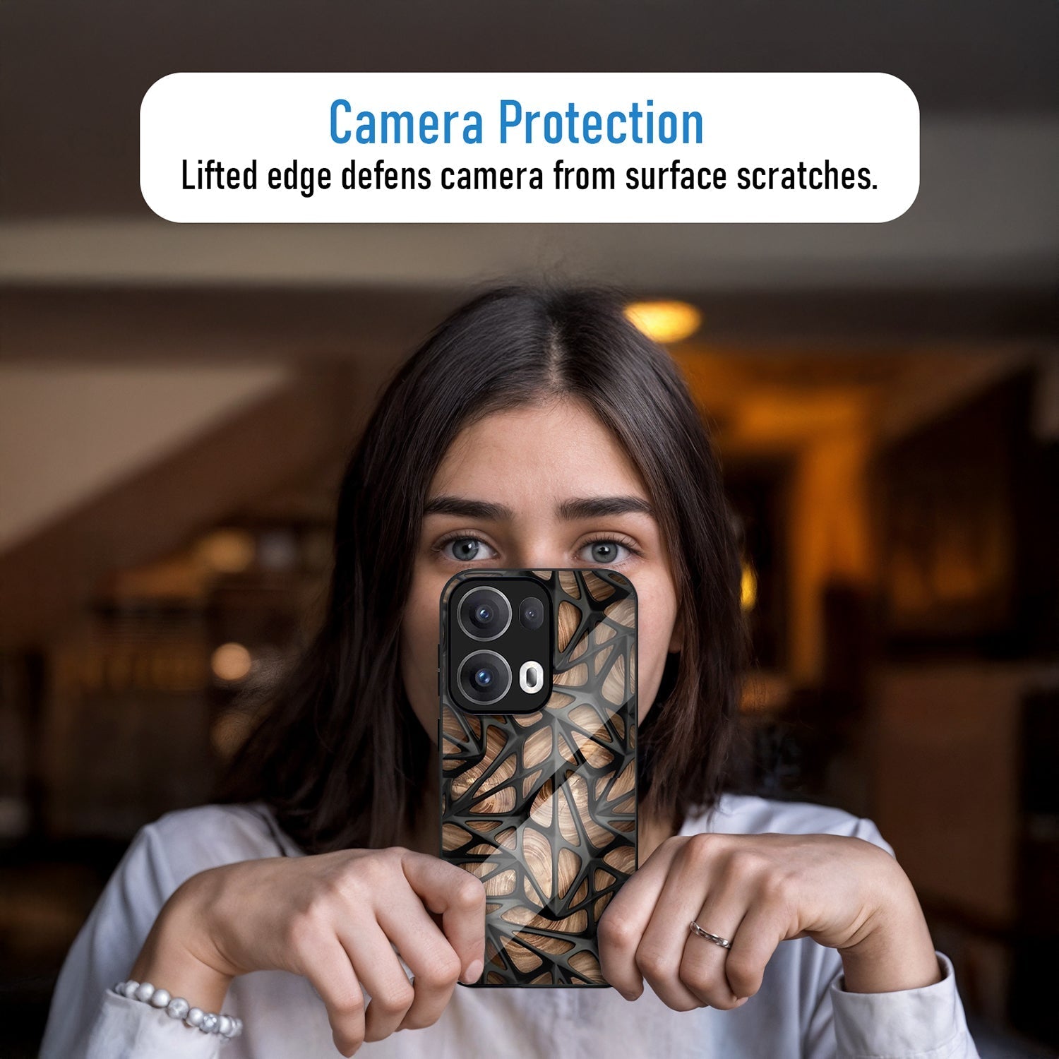 Oppo Reno13 5G Premium Acrylic Shockproof Glass Back Case (Marble Wood Texture)