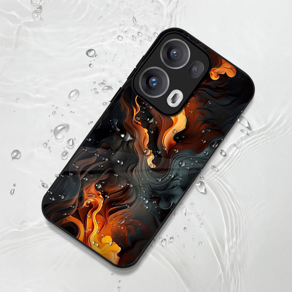 Oppo Reno13 5G Premium Acrylic Shockproof Glass Back Case (Firestorm Art)
