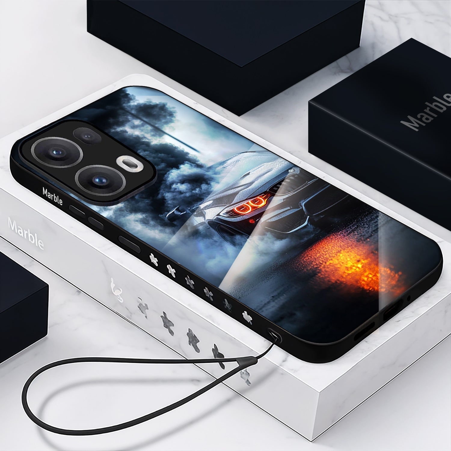 Oppo Reno13 5G Premium Acrylic Shockproof Glass Back Case (Fire Track Fury)