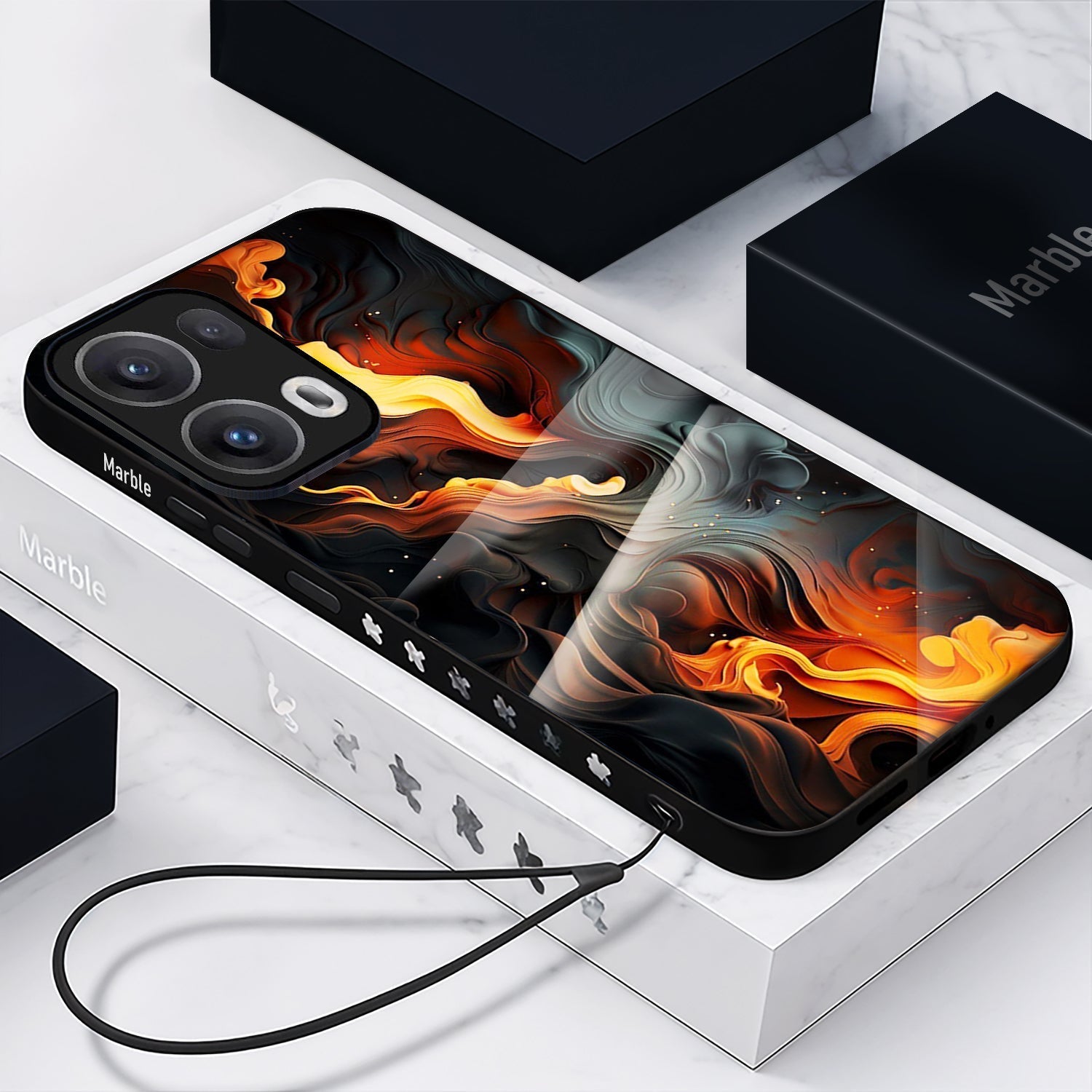 Oppo Reno13 5G Premium Acrylic Shockproof Glass Back Case (Firestorm Art)