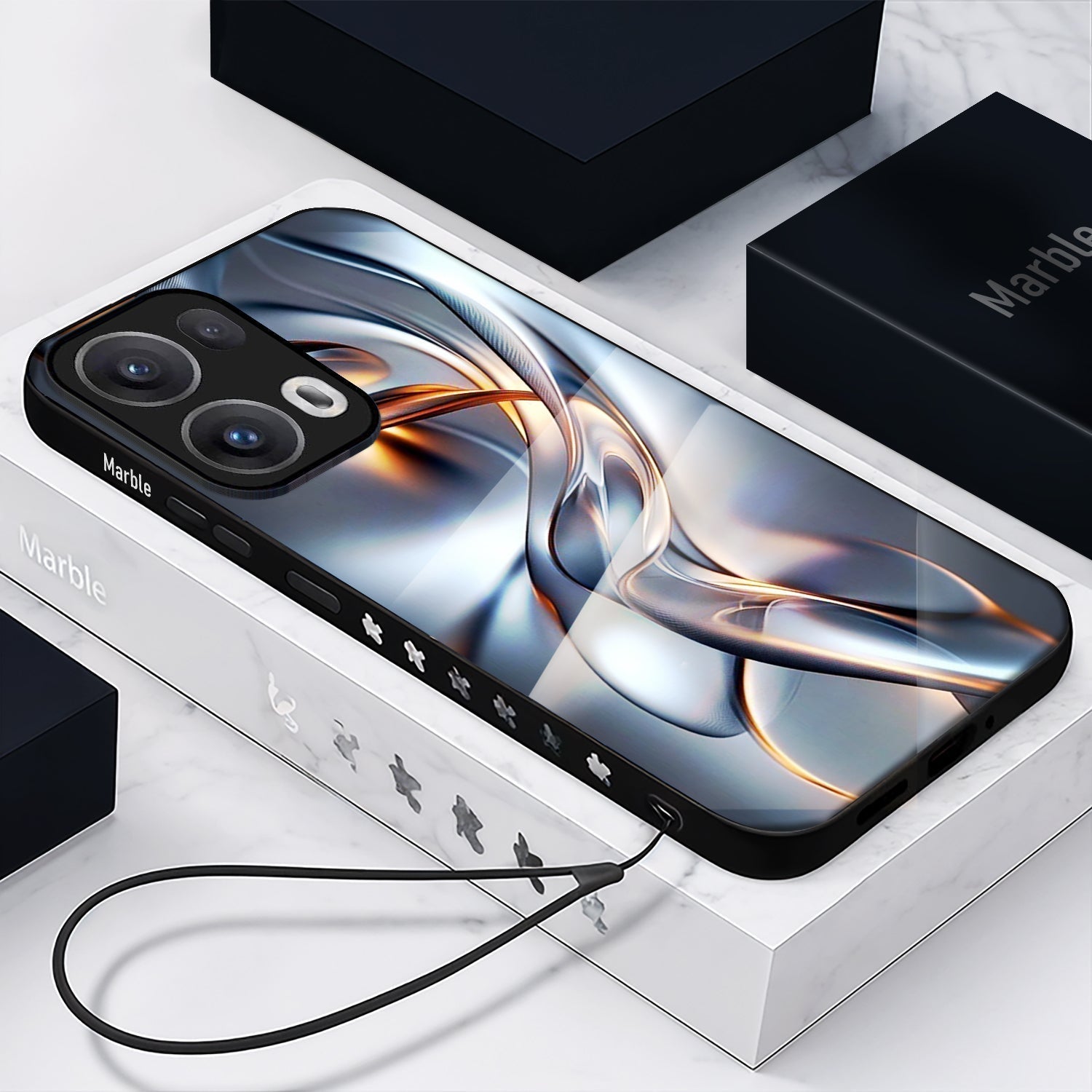 Oppo Reno13 5G Premium Acrylic Shockproof Glass Back Case (Liquid Chrome)
