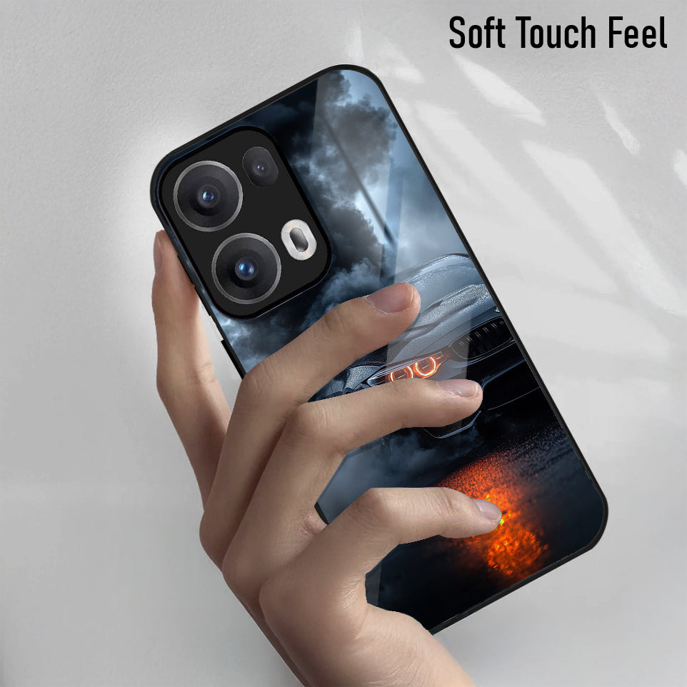 Oppo Reno13 5G Premium Acrylic Shockproof Glass Back Case (Fire Track Fury)