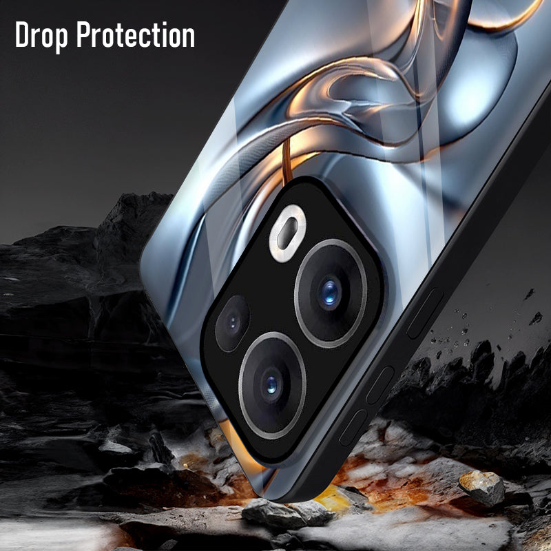 Oppo Reno13 5G Premium Acrylic Shockproof Glass Back Case (Liquid Chrome)